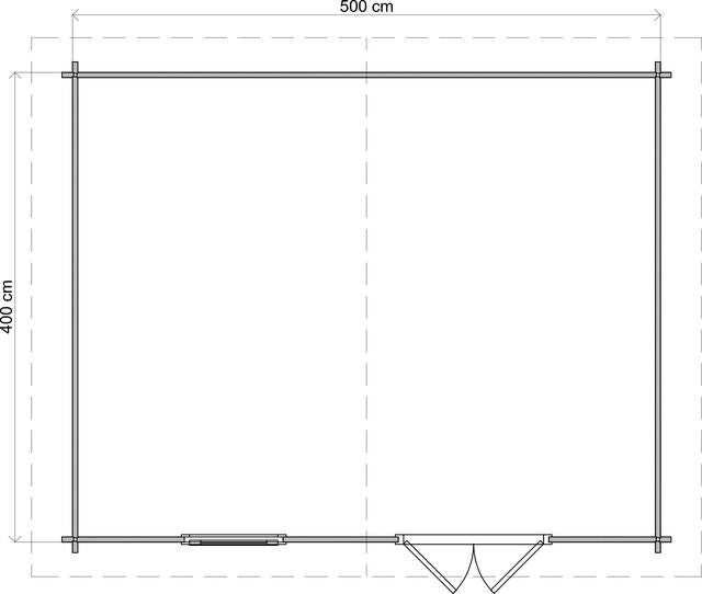 Attefallshus Åkersberga - 5x4m (20 kvm) - Obehandlat – Teknisk ritning som visar yttermått och form.