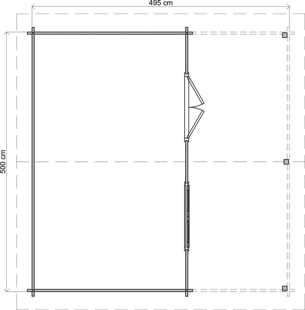 Attefallshus Älvdalen - 5x5m (25 kvm) - Obehandlat – Teknisk ritning som visar yttermått och form.