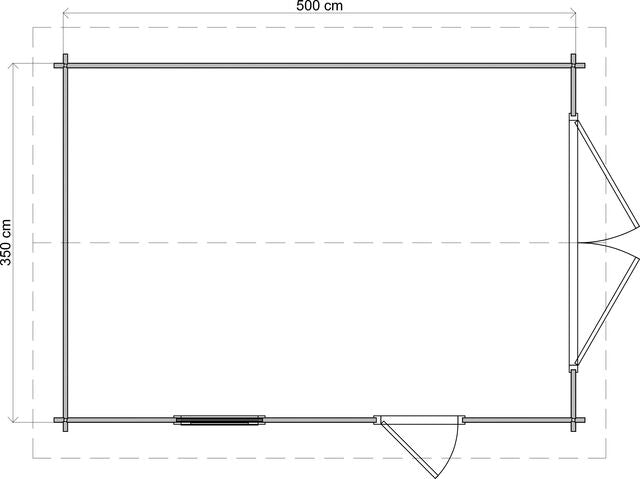 Förråd Hedemora - 3,5x5m (17,5 kvm) - Brun Tryckimpregnerat – Teknisk ritning uppifrån som visar yttermått.