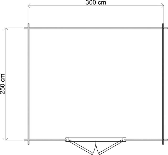 Förråd Kristianstad - 3x2,5m (7,5 kvm) - Obehandlat – Teknisk ritning som visar yttermått och form.