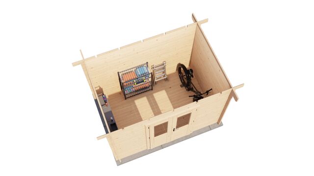 Förråd Skövde - 3x2m (6 kvm) - Obehandlat – 3D-vy av interiör med förvaring.