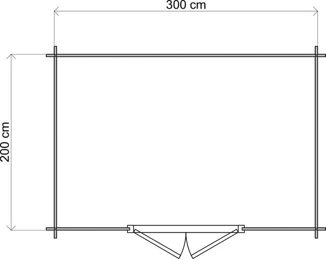 Förråd Skövde - 3x2m (6 kvm) - Brun Tryckimpregnerat – Teknisk ritning uppifrån som visar yttermått.