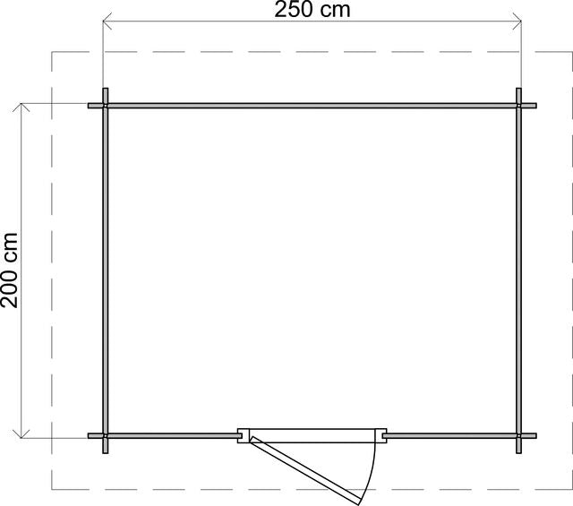 Förråd Trollhättan - 2,5x2m (5 kvm) - Obehandlat – Teknisk ritning som visar yttermått och form.