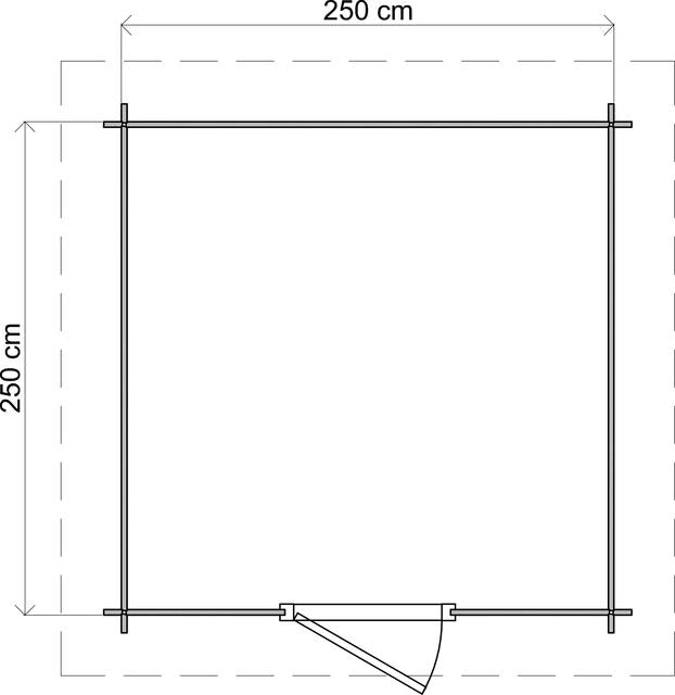 Förråd Östersund - 2,5x2,5m (6,25 kvm) - Grå Tryckimpregnerat – Teknisk ritning uppifrån som visar yttermått.
