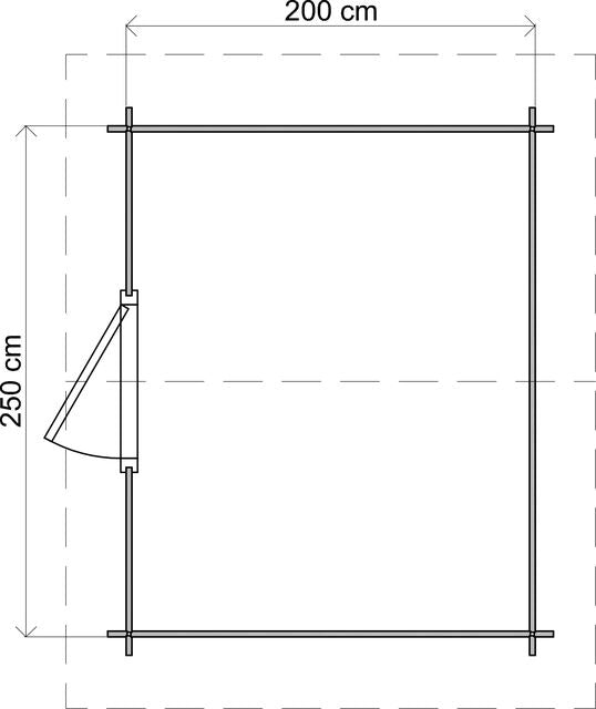 Förråd Eksjö - 2,5x2m (5 kvm) - Grå Tryckimpregnerat – Teknisk ritning uppifrån som visar yttermått.
