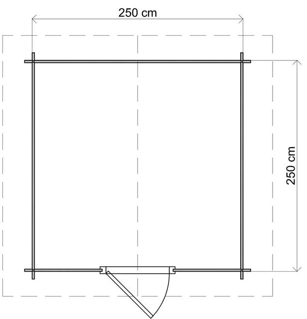 Förråd Västervik - 2,5x2,5m (6,25 kvm) - Obehandlat – Teknisk ritning som visar yttermått och form.