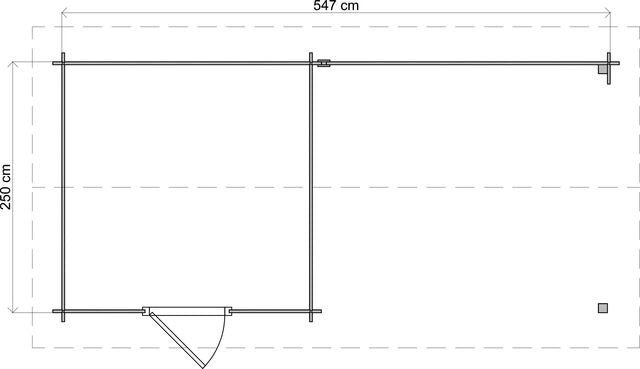 Trädgårdshus Ljungby - 5,5x2,5m (13,75 kvm) - Obehandlat – Teknisk ritning som visar yttermått och form.