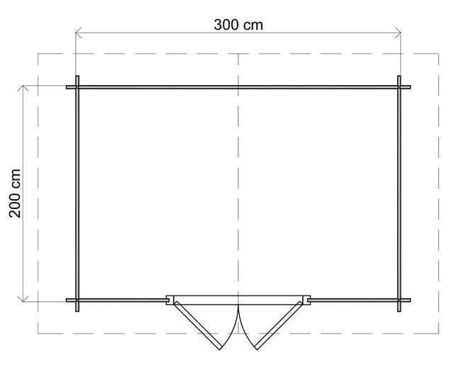 Förråd Norrtälje - 3x2m (6kvm) - Brun Tryckimpregnerat – Teknisk ritning uppifrån som visar yttermått.