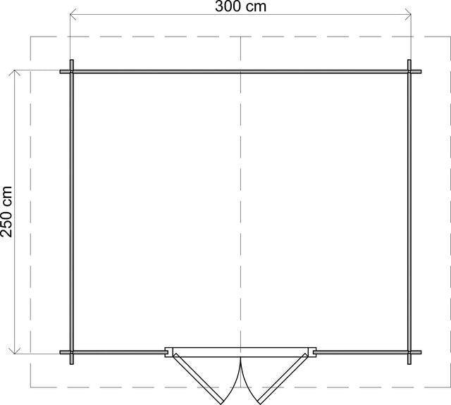 Förråd Höganäs - 3x2,5m (7,5kvm) - Obehandlat – Teknisk ritning som visar yttermått och form.