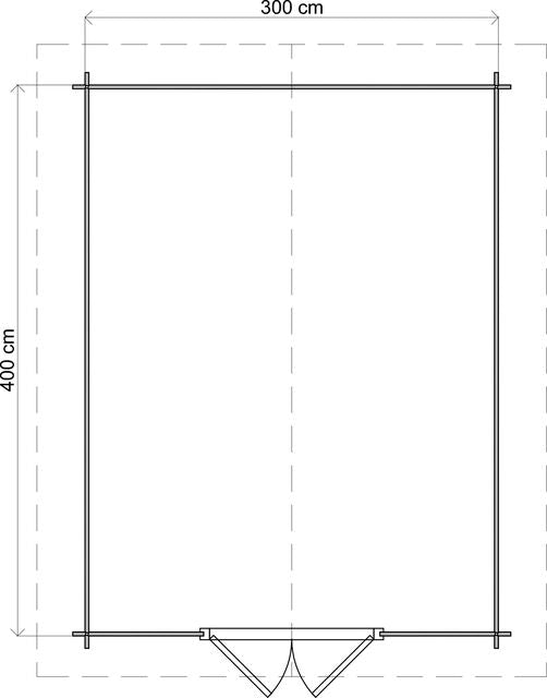 Förråd Sandviken - 3x4m (12kvm) - Obehandlat – Teknisk ritning som visar yttermått och form.