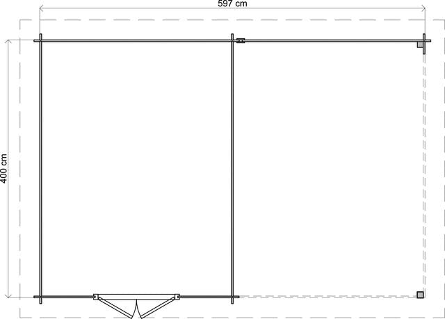 Trädgårdshus Piteå - 6x4m (24 kvm) - Obehandlat – Teknisk ritning som visar yttermått och form.
