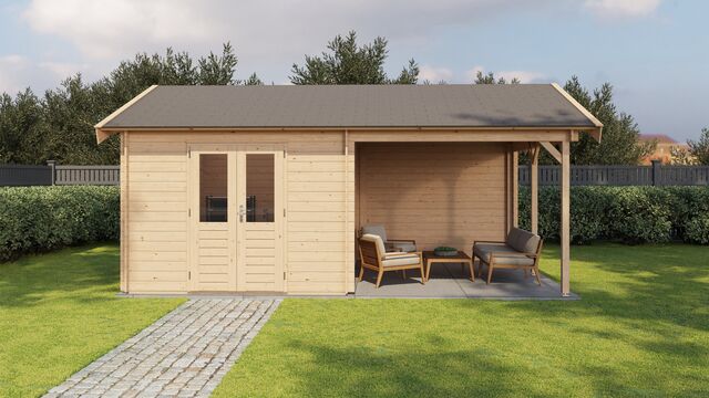 Trädgårdshus Vetlanda - 6x4m (24 kvm) - Obehandlat – Vy från sidan med stängd dörr.