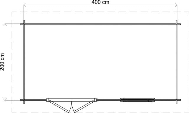 Förråd Nyköping - 4x2m (8 kvm) - Brun Tryckimpregnerat – Teknisk ritning uppifrån som visar yttermått.