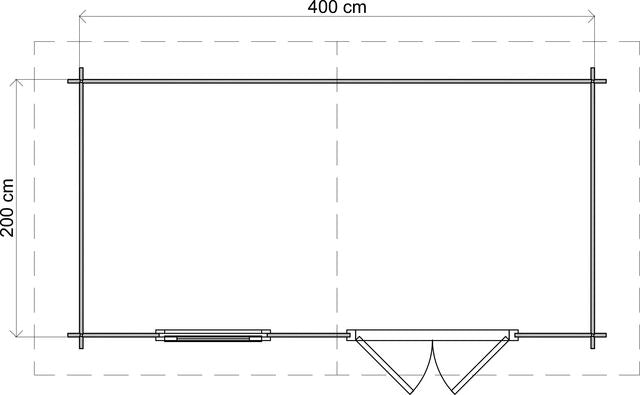 Förråd Avesta - 4x2m (8 kvm) - Obehandlat – Teknisk ritning som visar yttermått och form.