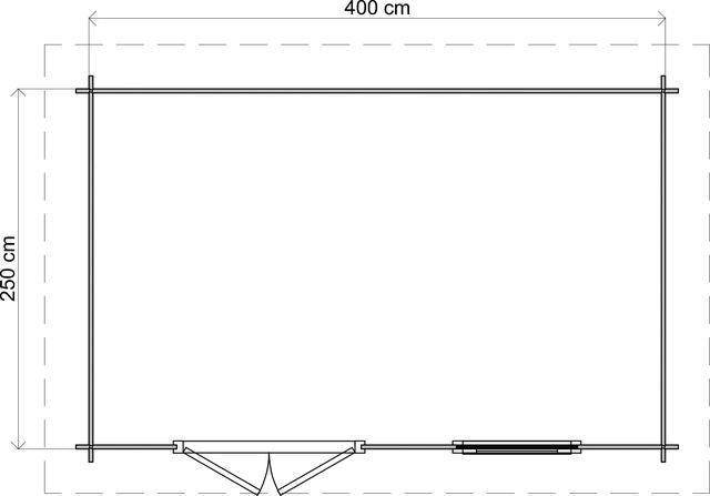 Förråd Ystad - 4x2,5m (10 kvm) - Brun Tryckimpregnerat – Teknisk ritning uppifrån som visar yttermått.