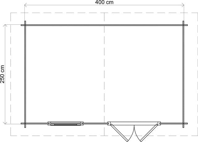 Förråd Simrishamn - 4x2,5m (10 kvm) - Grå Tryckimpregnerat – Teknisk ritning uppifrån som visar yttermått.