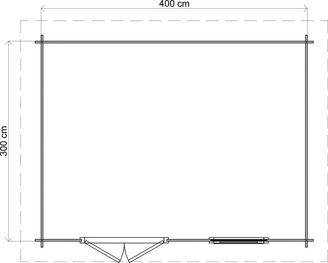 Förråd Alingsås - 4x3m (12 kvm) - Obehandlat – Teknisk ritning som visar yttermått och form.