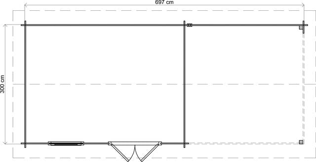 Trädgårdshus Köping - 7x3m (21 kvm) - Grå Tryckimpregnerat – Teknisk ritning uppifrån som visar yttermått.