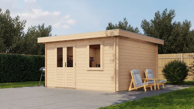 Förråd Hudiksvall - 4x4m (16 kvm) - Obehandlat – Rakt framifrån där fasaden syns tydligt.