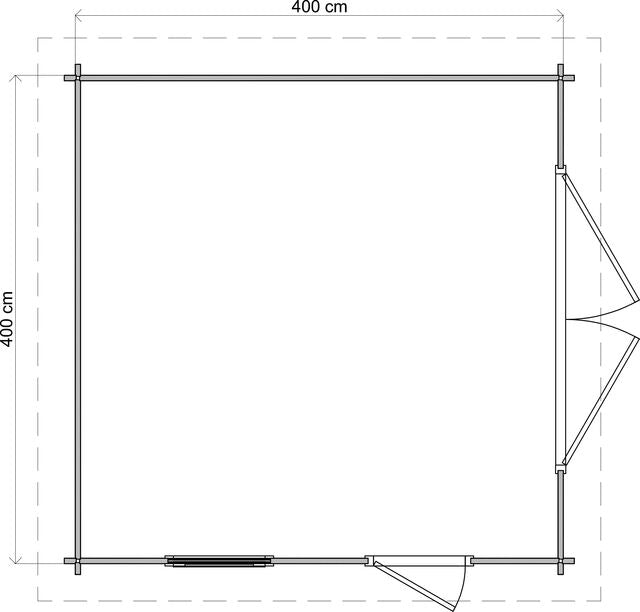 Förråd Landskrona - 4x4m (16kvm) - Obehandlat – Teknisk ritning som visar yttermått och form.