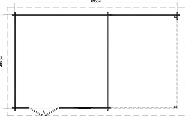 Trädgårdshus Katrineholm - 7x4m (28 kvm) - Grå Tryckimpregnerat – Teknisk ritning uppifrån som visar yttermått.