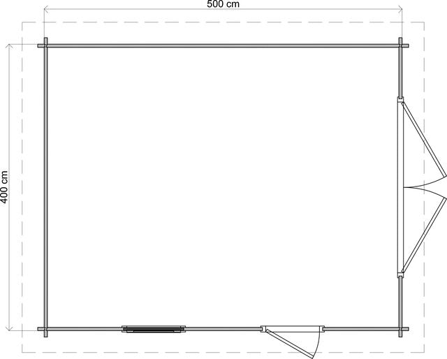 Förråd Värnamo - 5x4m (20kvm) - Obehandlat – Teknisk ritning som visar yttermått och form.