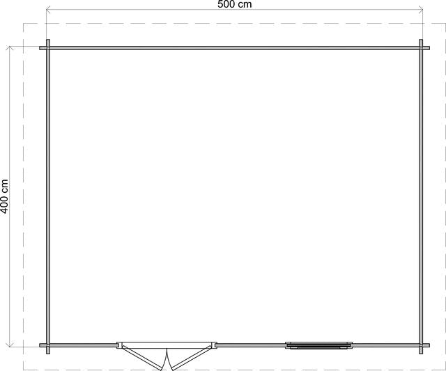 Förråd Enköping - 5x4m (20kvm) - Obehandlat – Teknisk ritning som visar yttermått och form.