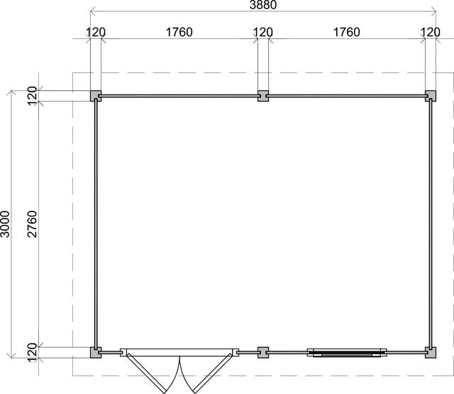 Teknisk ritning med exakta mått för förråd Karlstad 3×3 m från Vykra