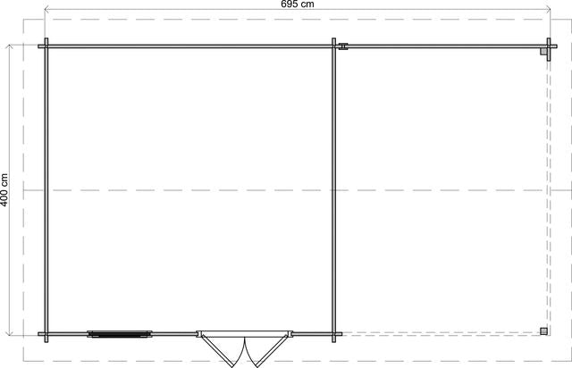 Trädgårdshus Nässjö - 7x4m (28 kvm) - Obehandlat – Teknisk ritning som visar yttermått och form.