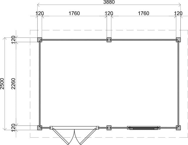 Måttsatt ritning av förråd Borås 3,9×2,5 m från Vykra