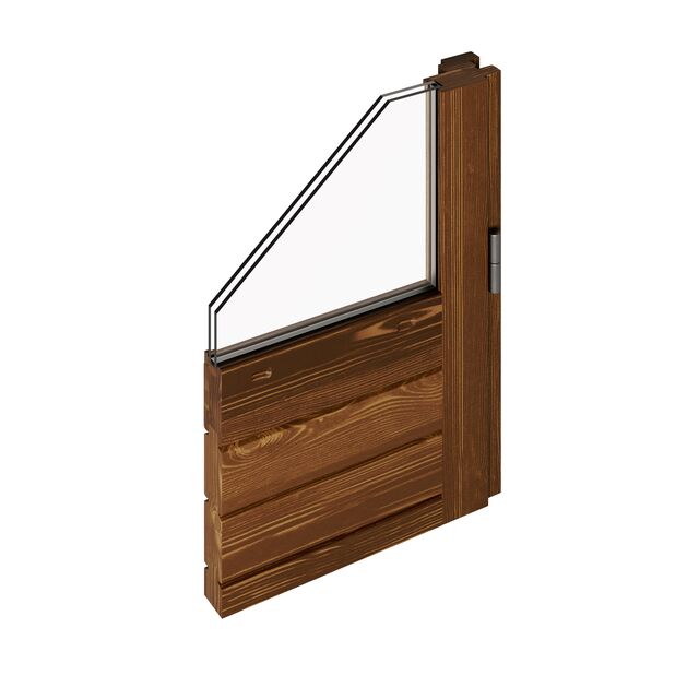 Detalj av dörr med isolerande dubbelglas – förråd Gävle 3,9×2 m från Vykra