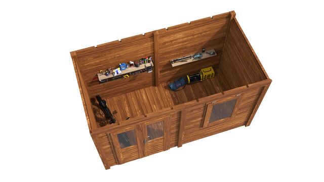 Överblick av förråd Gävle 3,9×2 m från Vykra – planlösning med verktygsförvaring