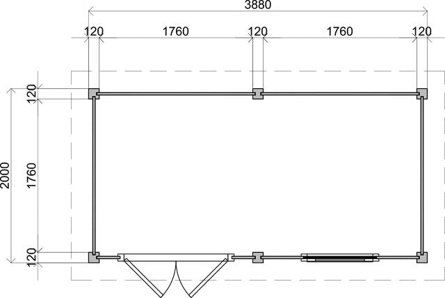 Måttsatt ritning av förråd Gävle 3,9×2 m från Vykra