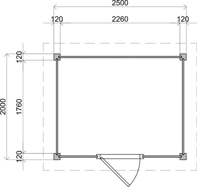 Teknisk ritning med exakta mått för förråd Göteborg 2,5×2 m från Vykra