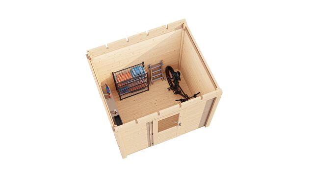 Överblick över förråd Göteborg 2,5×2 m från Vykra – kompakt design i obehandlat trä