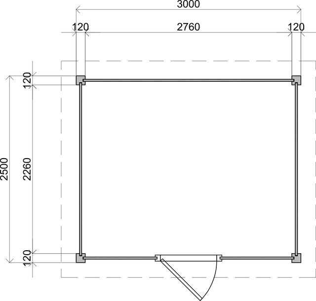 Teknisk ritning med exakta mått för förråd Linköping 3×2,5 m från Vykra