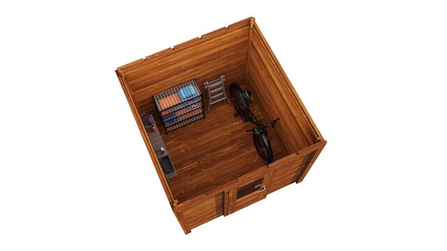 Överblick över förråd Malmö 2,5×2,5 m från Vykra – kompakt design i brunoljat trä