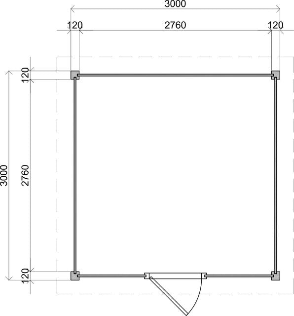Teknisk ritning med exakta mått för förråd Norrköping 3×3 m från Vykra