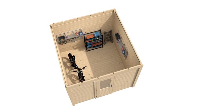 Överblick över förråd Norrköping 3×3 m från Vykra – kompakt layout i trä