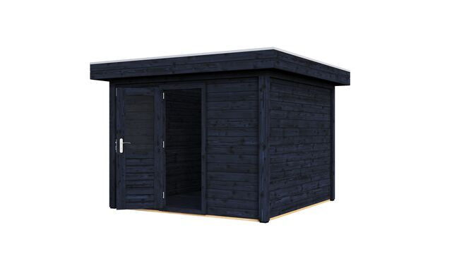 Förråd Norrköping 3×3 m från Vykra – framsida med öppen dörr, visar förvaringsutrymme