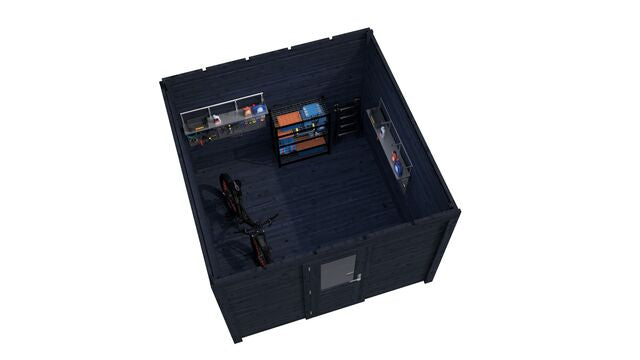 Överblick över förråd Norrköping 3×3 m från Vykra – visar den invändiga planlösningen med gott om utrymme