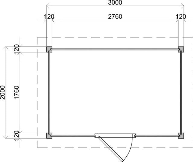 Teknisk ritning med exakta mått för förråd Örebro 3×2 m från Vykra