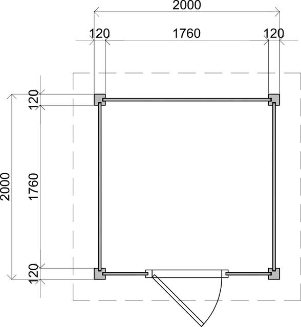 Teknisk ritning med exakta mått för förråd Stockholm 2×2 m från Vykra