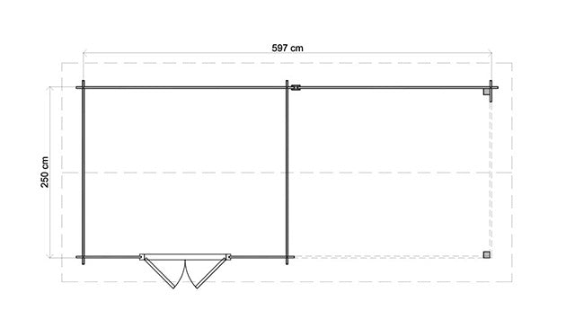 Trädgårdshus Arboga - 7x2,5m (17,5kvm) - Obehandlat – Teknisk ritning som visar yttermått och form.