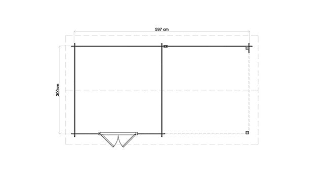 Trädgårdshus Falköping - 6x3m (18kvm) - Brun Tryckimpregnerat – Teknisk ritning uppifrån som visar yttermått.