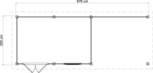 Måttsatt ritning av trädgårdshus Eskilstuna 6,9×2,5 m från Vykra