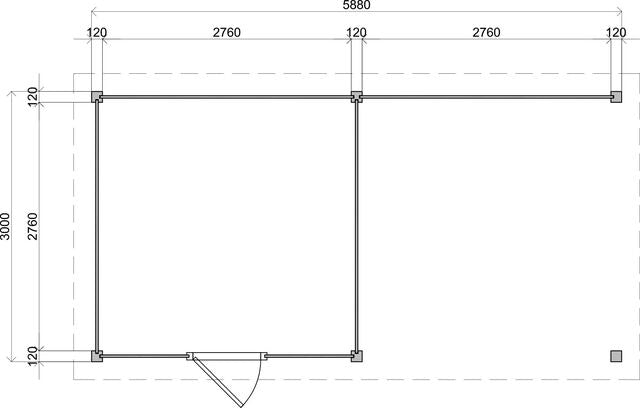 Teknisk ritning med exakta mått för trädgårdshus Lund 6×3 m från Vykra