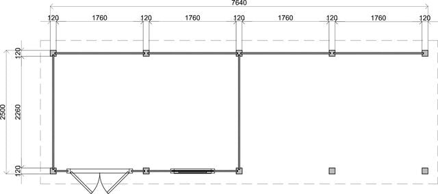 Planritning av trädgårdshus Södertälje 7,9×2,5 m från Vykra – layout och måt