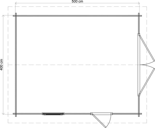 Förråd Lycksele - 4x5m (20 kvm) - Brun Tryckimpregnerat – Teknisk ritning uppifrån som visar yttermått.