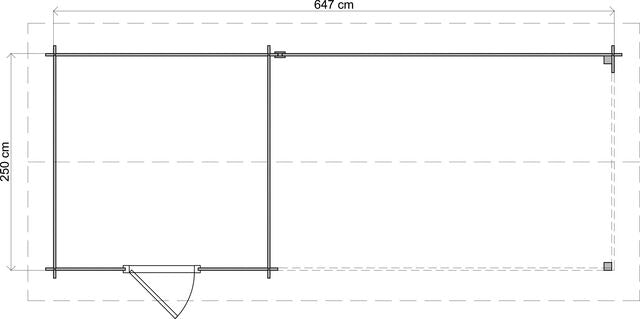 Trädgårdshus Strängnäs - 6,5x2,5m (16,25 kvm) - Obehandlat – Teknisk ritning som visar yttermått och form.